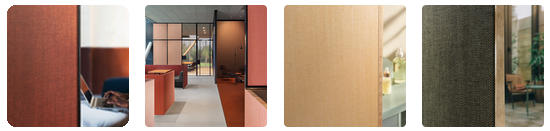Modern interior showcasing tailored textured wall panels and fabric swatches in various colors